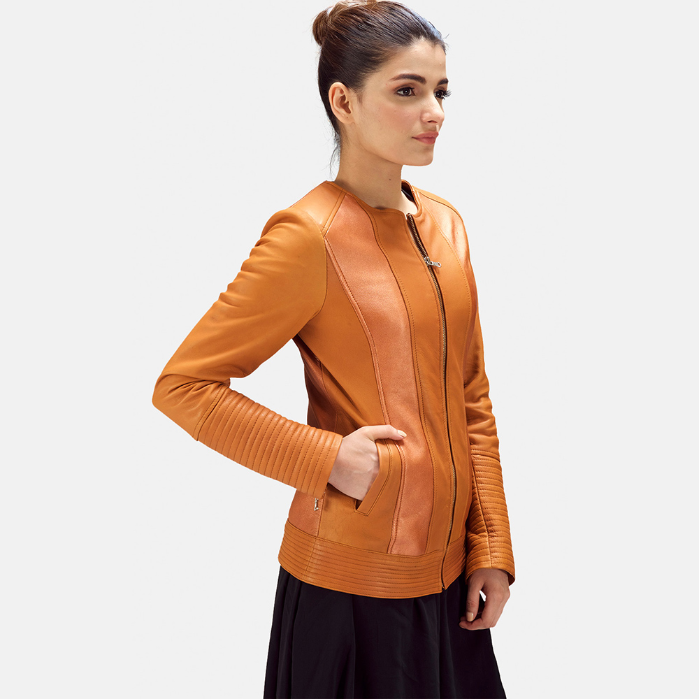 Sleeky Clean Tan Leather Biker Jacket Jackets Maker Sleeky Clean Tan Leather Biker Jacket