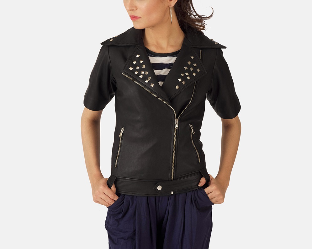 Starlet Black Leather Biker Jacket Jackets Maker Starlet Black Leather Biker Jacket