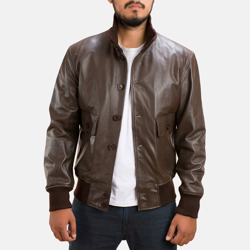 Columbus Brown Leather Bomber Jacket - Jackets Maker