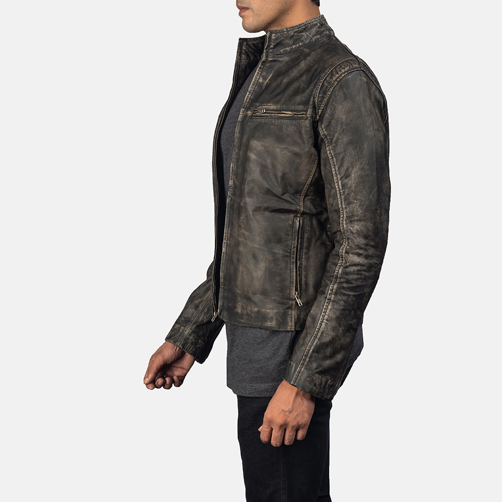 distressed grey leather jacket