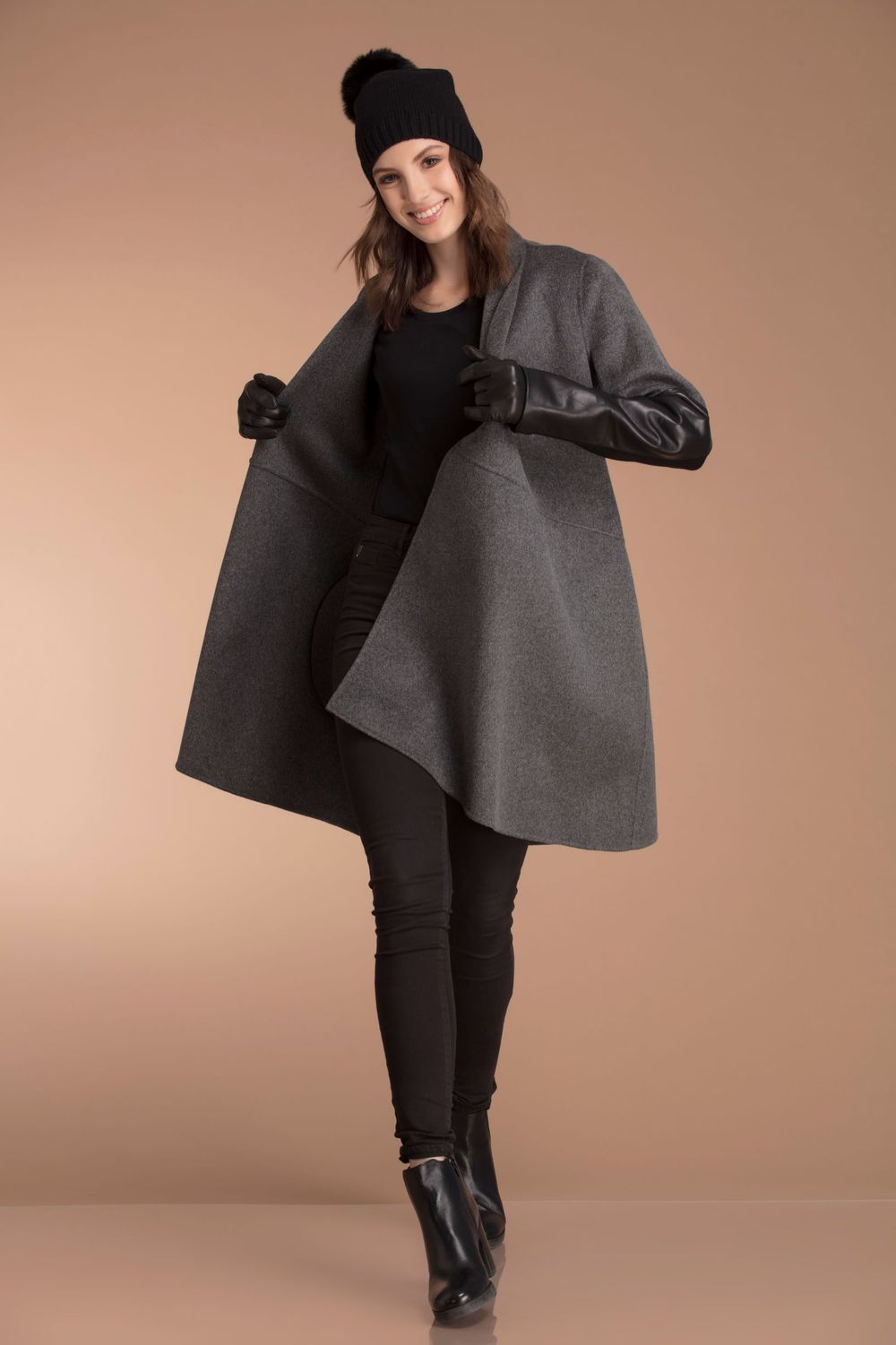 black leather swing coat