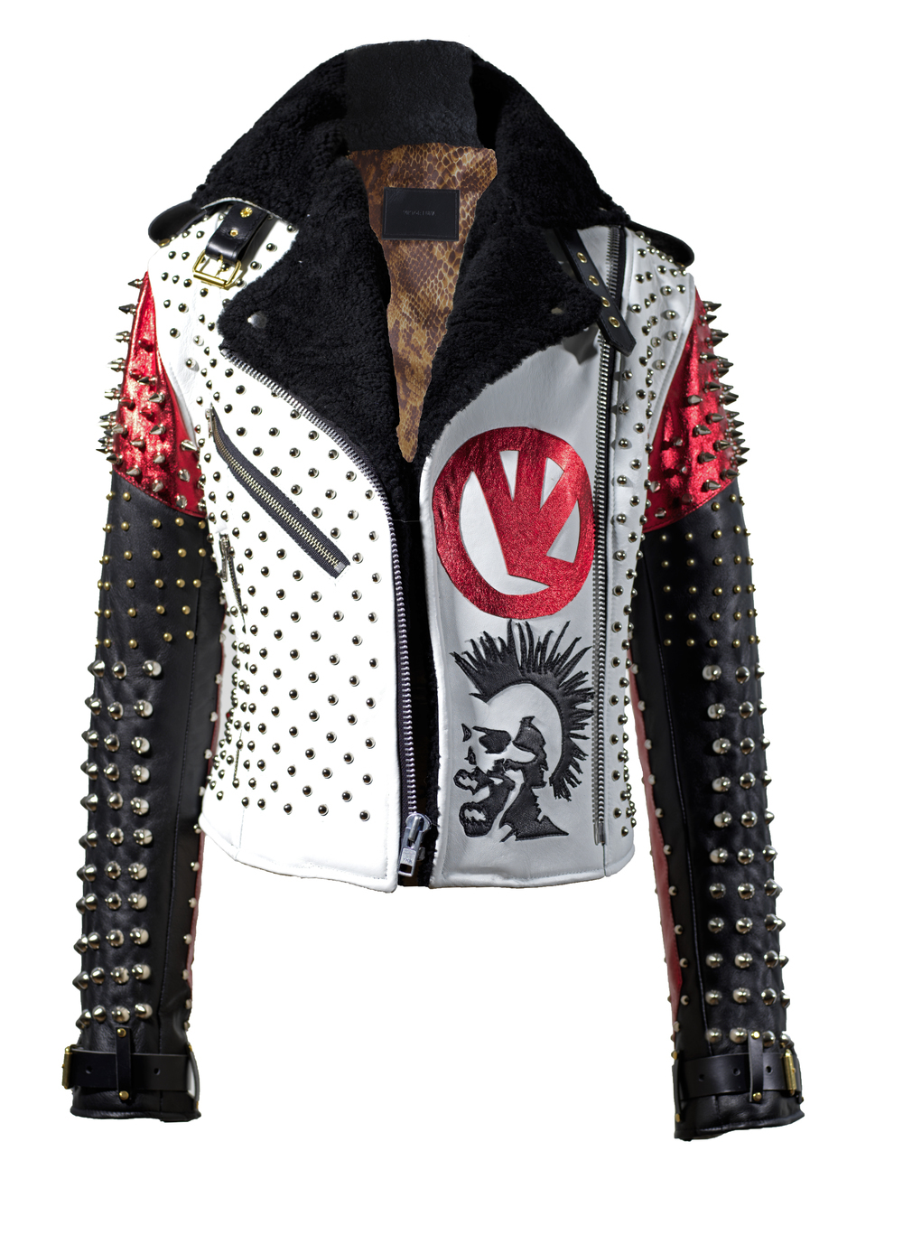 White Black And Red Studded Patches Leather Jacket - How To Sew Patch On Leather Jacket Sleeve White Black And Red Studded Patches Leather Jacket - How To Sew Patch On Leather Jacket Sleeve