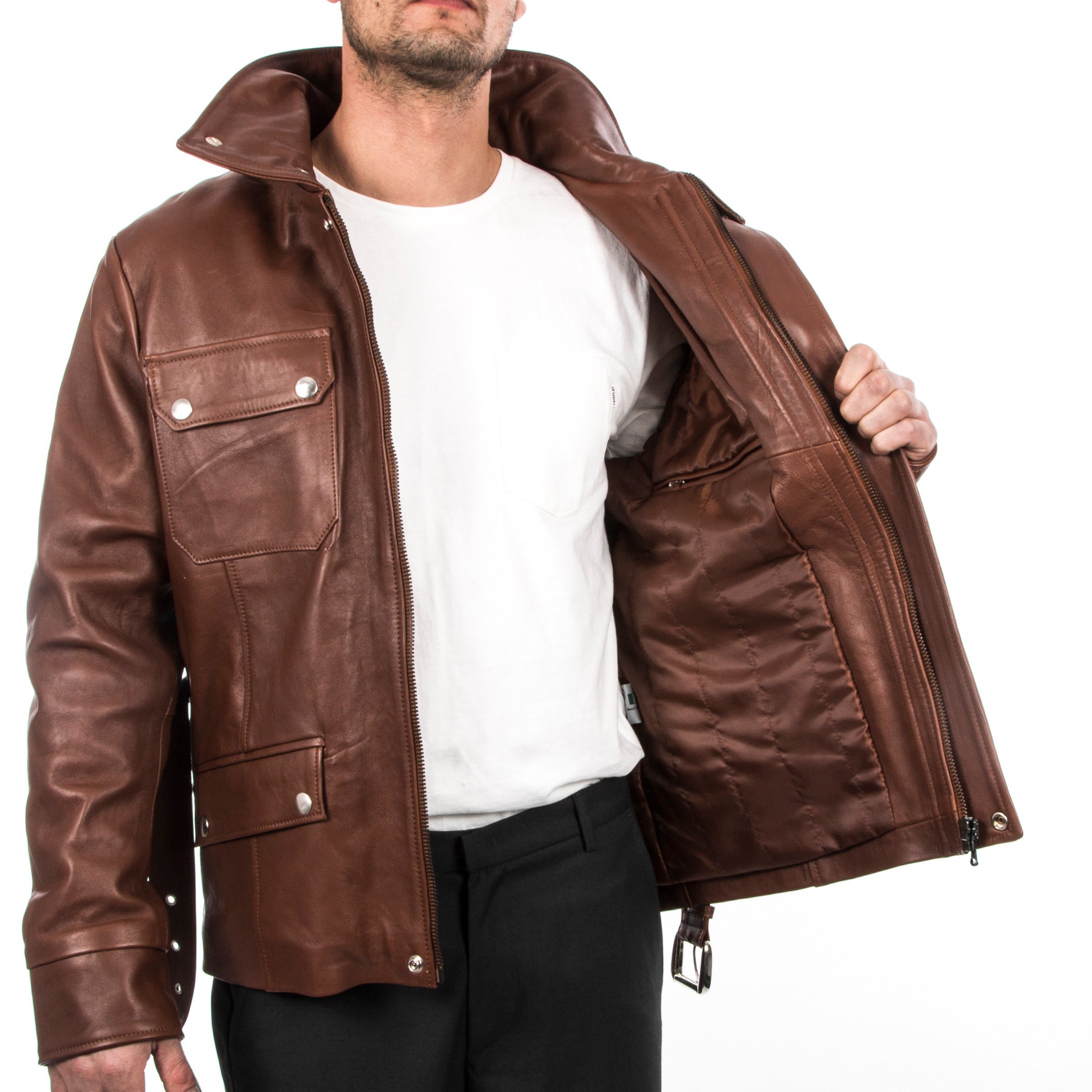 Belted Brown Men lambskin genuine leather jacket - Jackets Maker