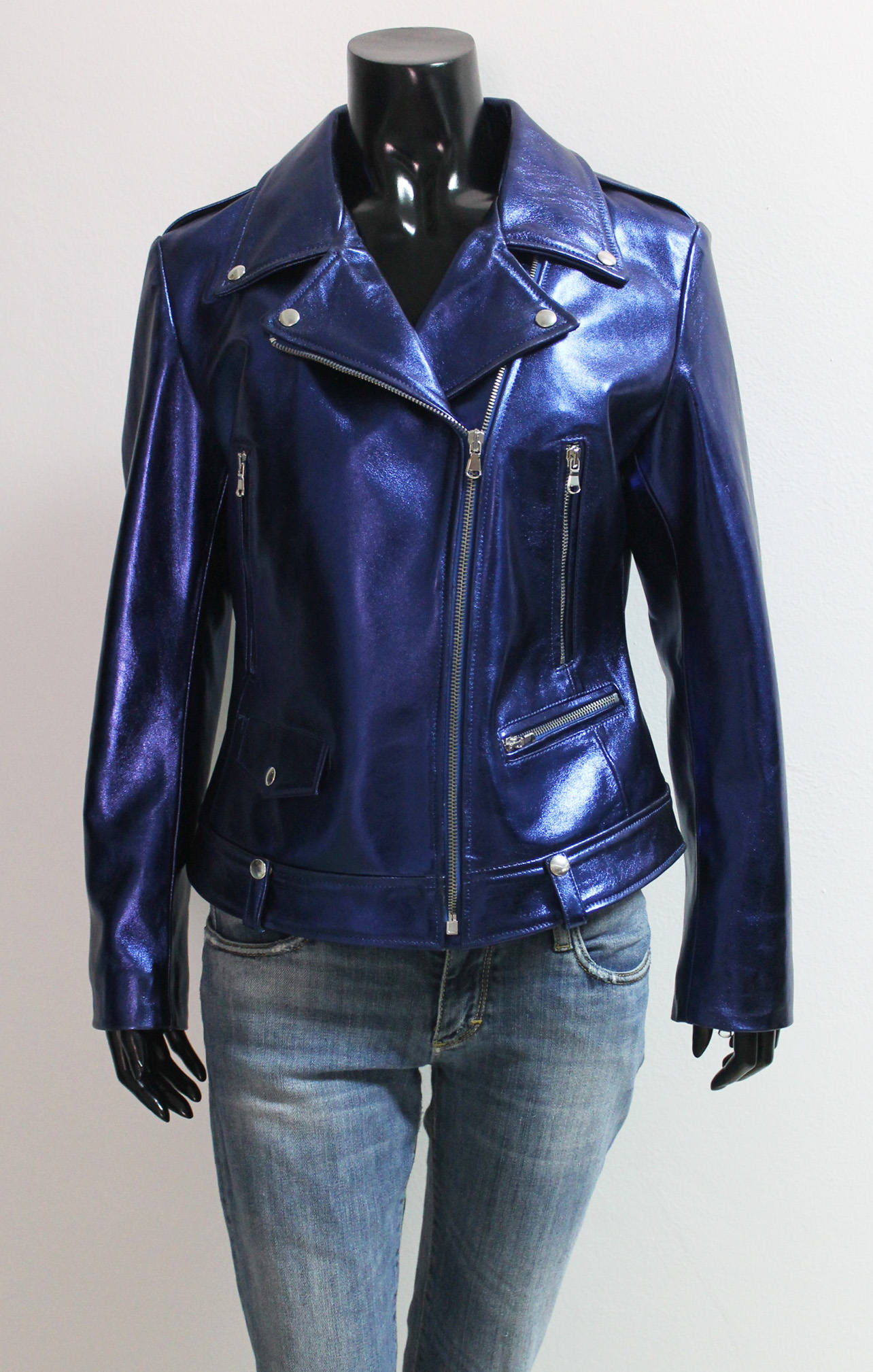 metallic blue jacket