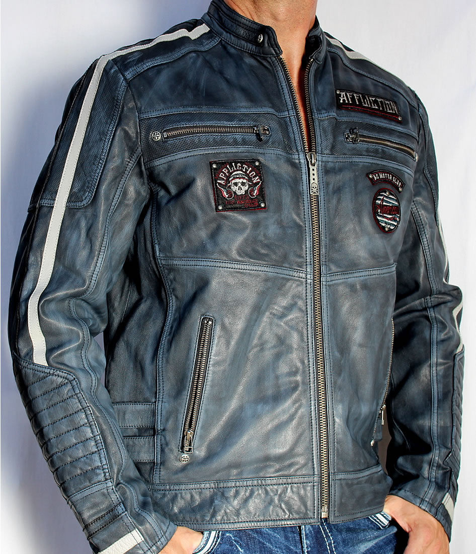 Black Premium Velocity Men's Leather Biker Jacket New Blue - Jackets Maker