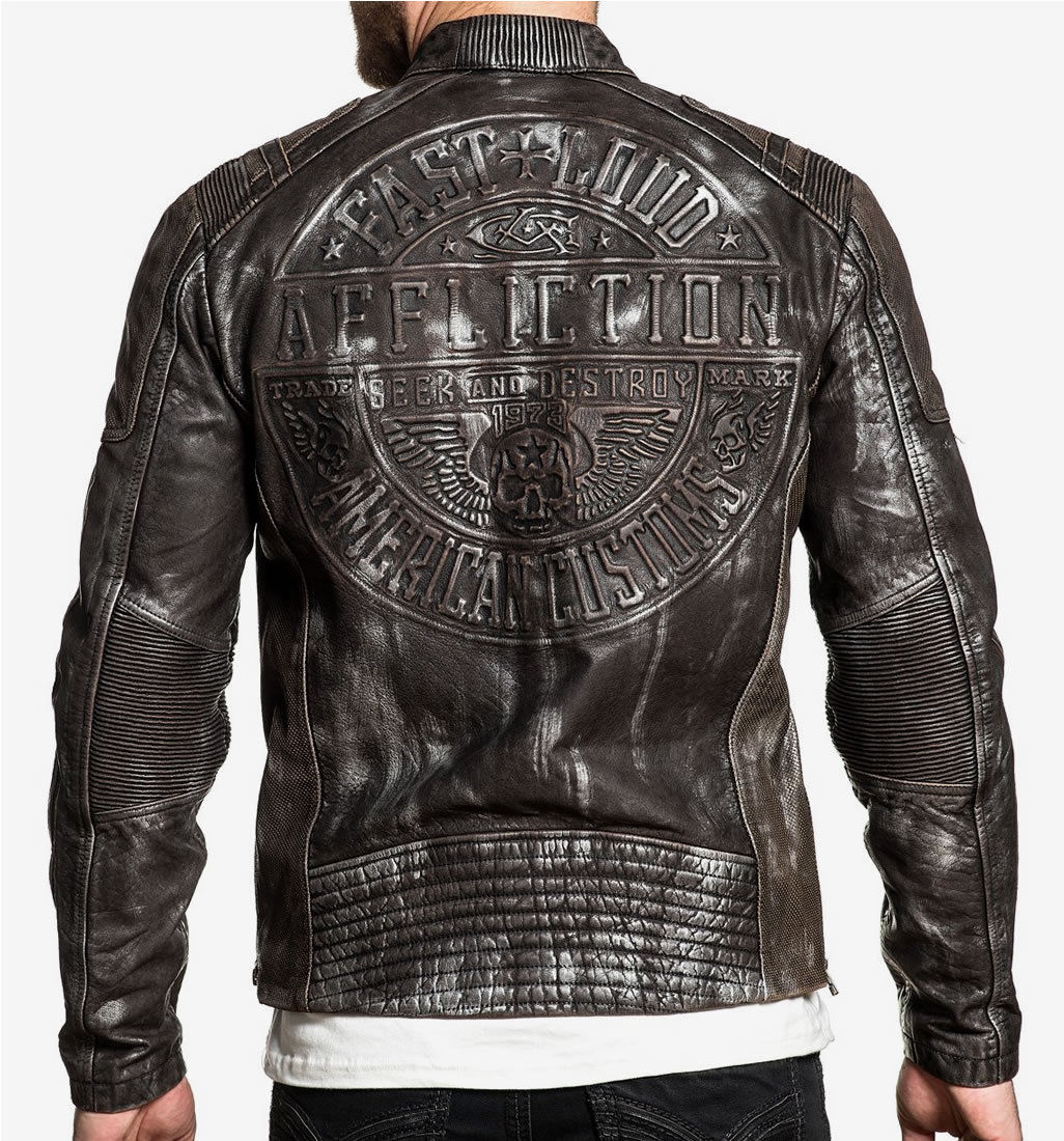Evident Men S Leather Biker Jacket Moto New Stone Washed Black