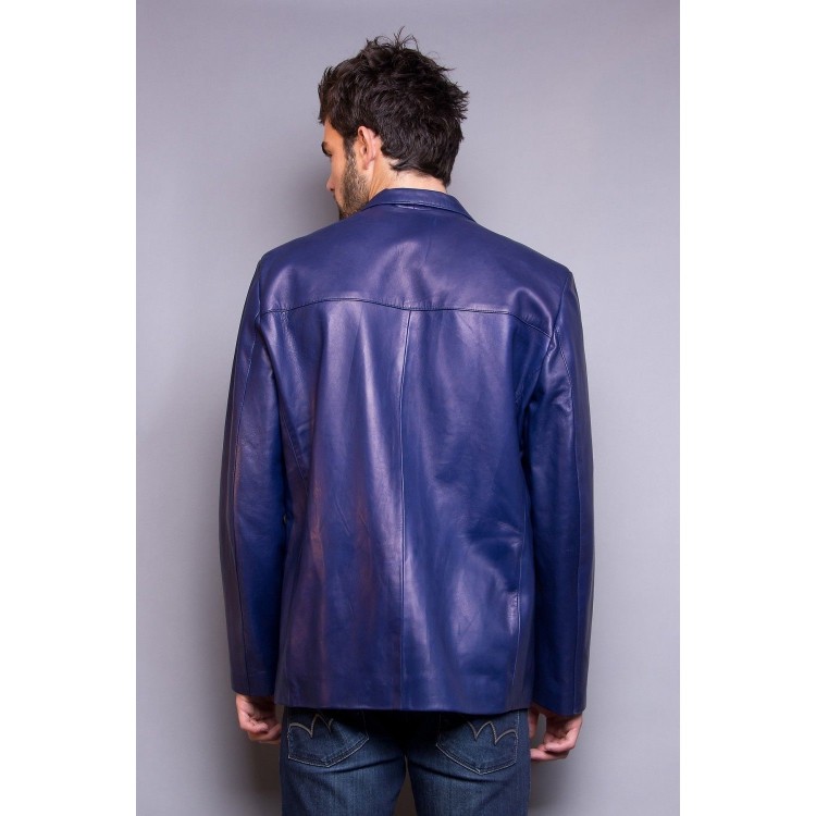 Classic Style Mens Blue Leather Jacket Blazer Jackets Maker Classic Style Mens Blue Leather Jacket Blazer