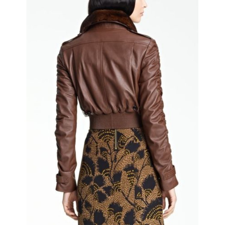 Ladies Cropped Short Real Genuine Lambskin Brown Leather Jacket Ladies Cropped Short Real Genuine
