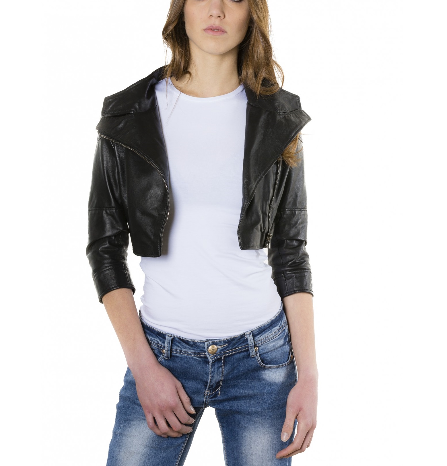 black leather jacket short