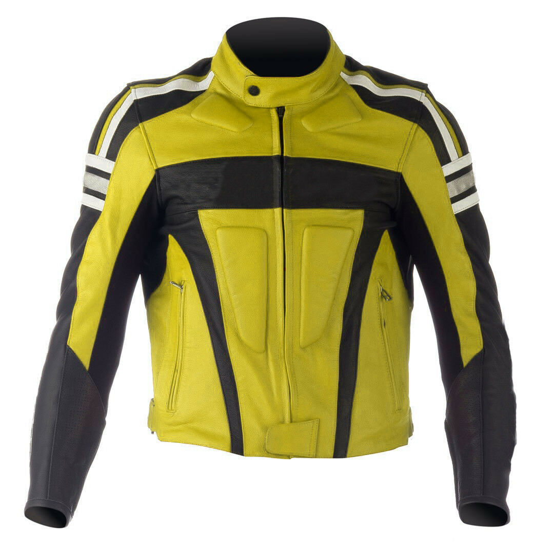 Men Multi Colors Motor Biker Leather Safety Pads Jacket