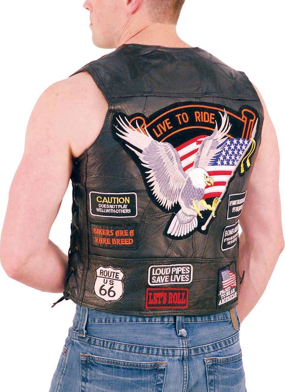 Men's Patched Up Leather Motorcycle Vest - Jackets Maker