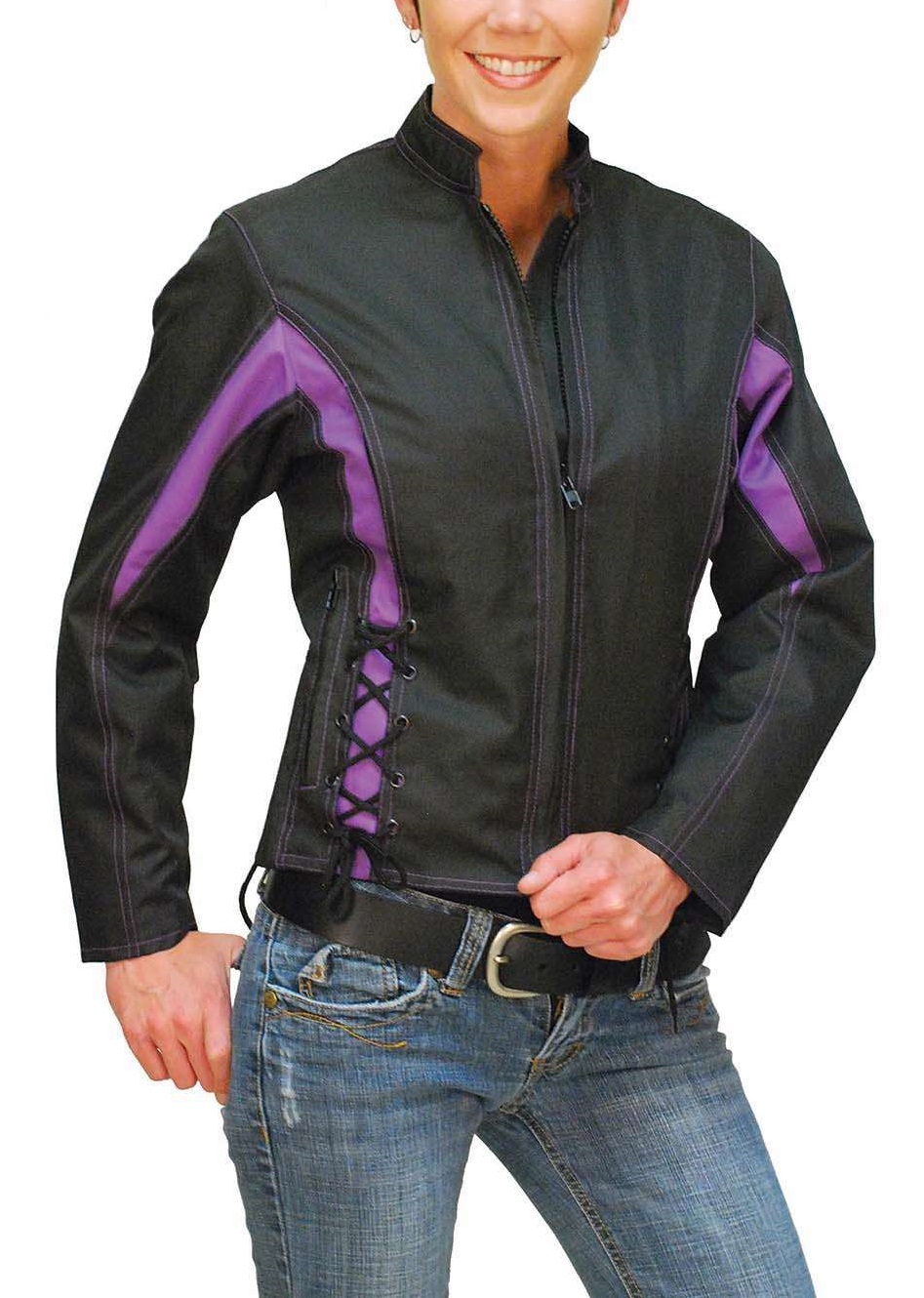 Women Purple Trim Motorcycle Jacket - Jackets Maker
