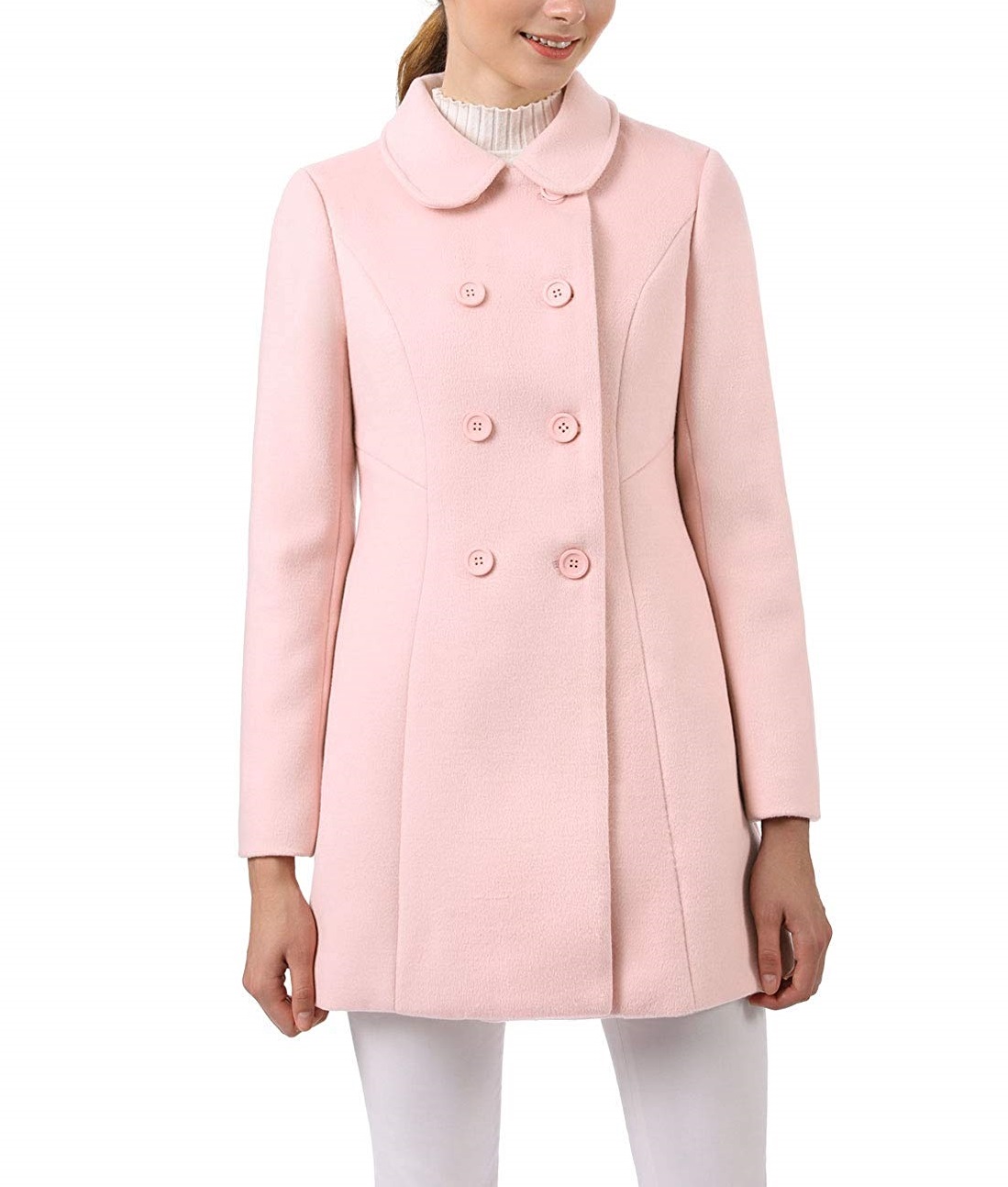 Wonderlijk Women's Collar Double Breasted Long Soft Pink Trench Coat PQ-27