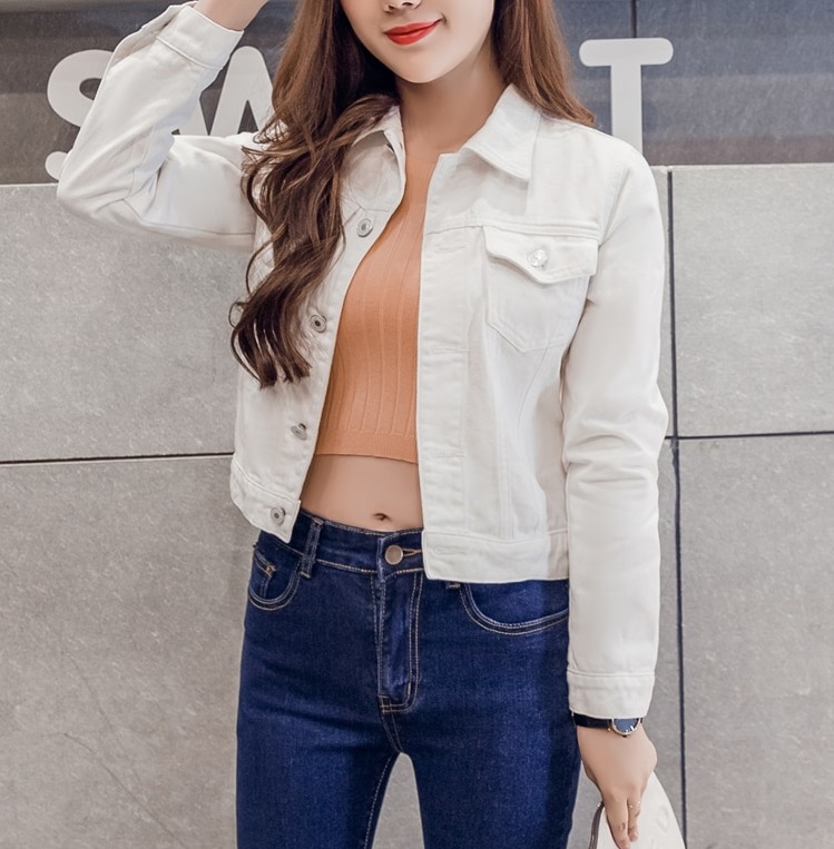 denim jacket with white sleeves