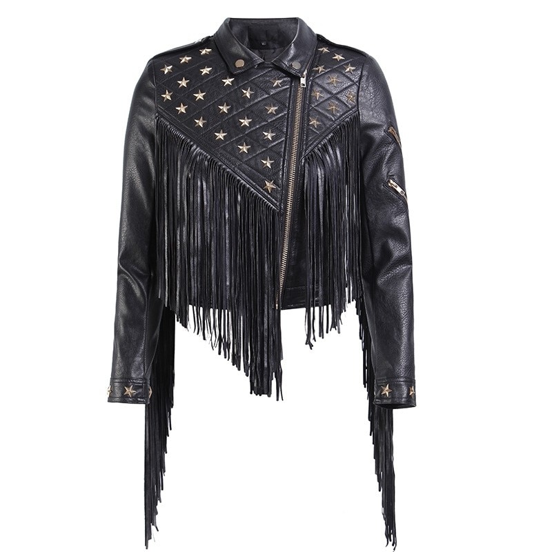 biker jacket with tassels