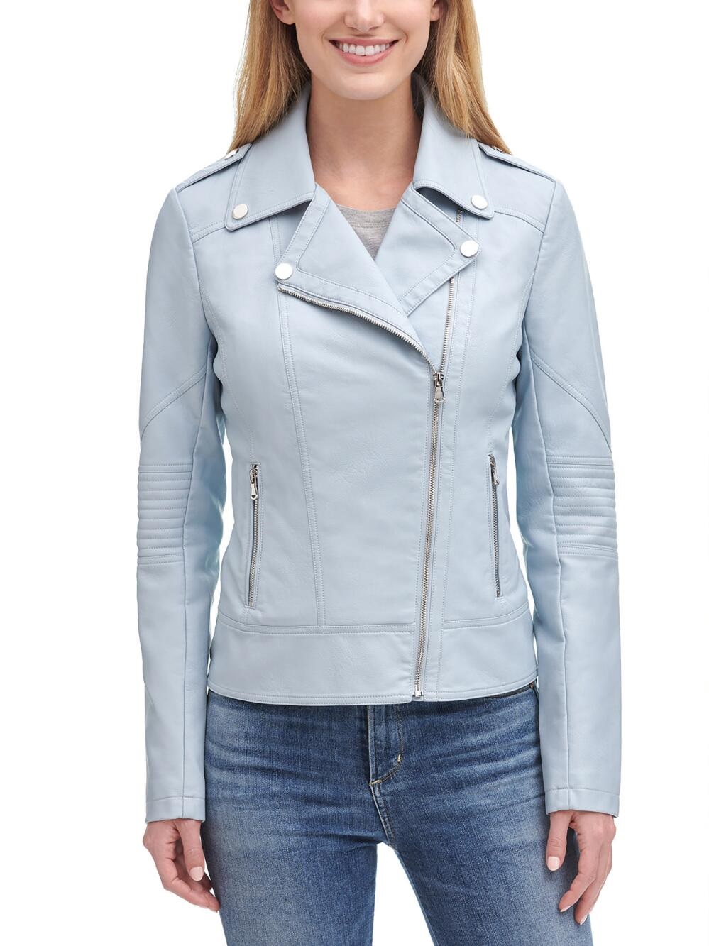 Women S Sky Blue Color Cycle Leather Jacket