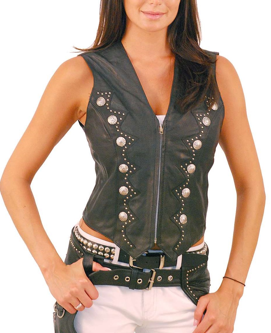 Women's Zip Front Western Leather Vest - Jackets Maker