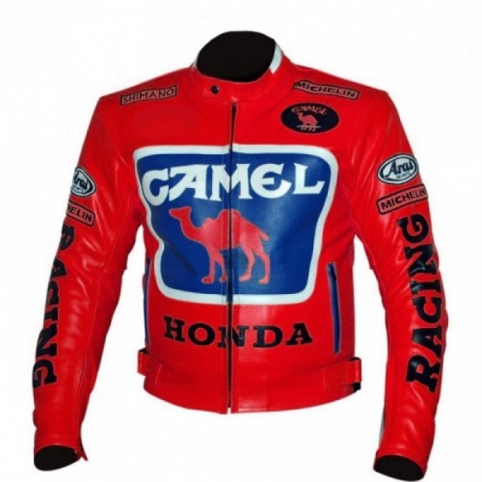 Men S Red Honda Camel Racing Motorcycle Leather Jacket