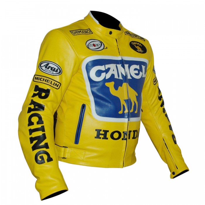 Download Men's Yellow Honda Camel Racing Motorcycle Leather Jacket ...