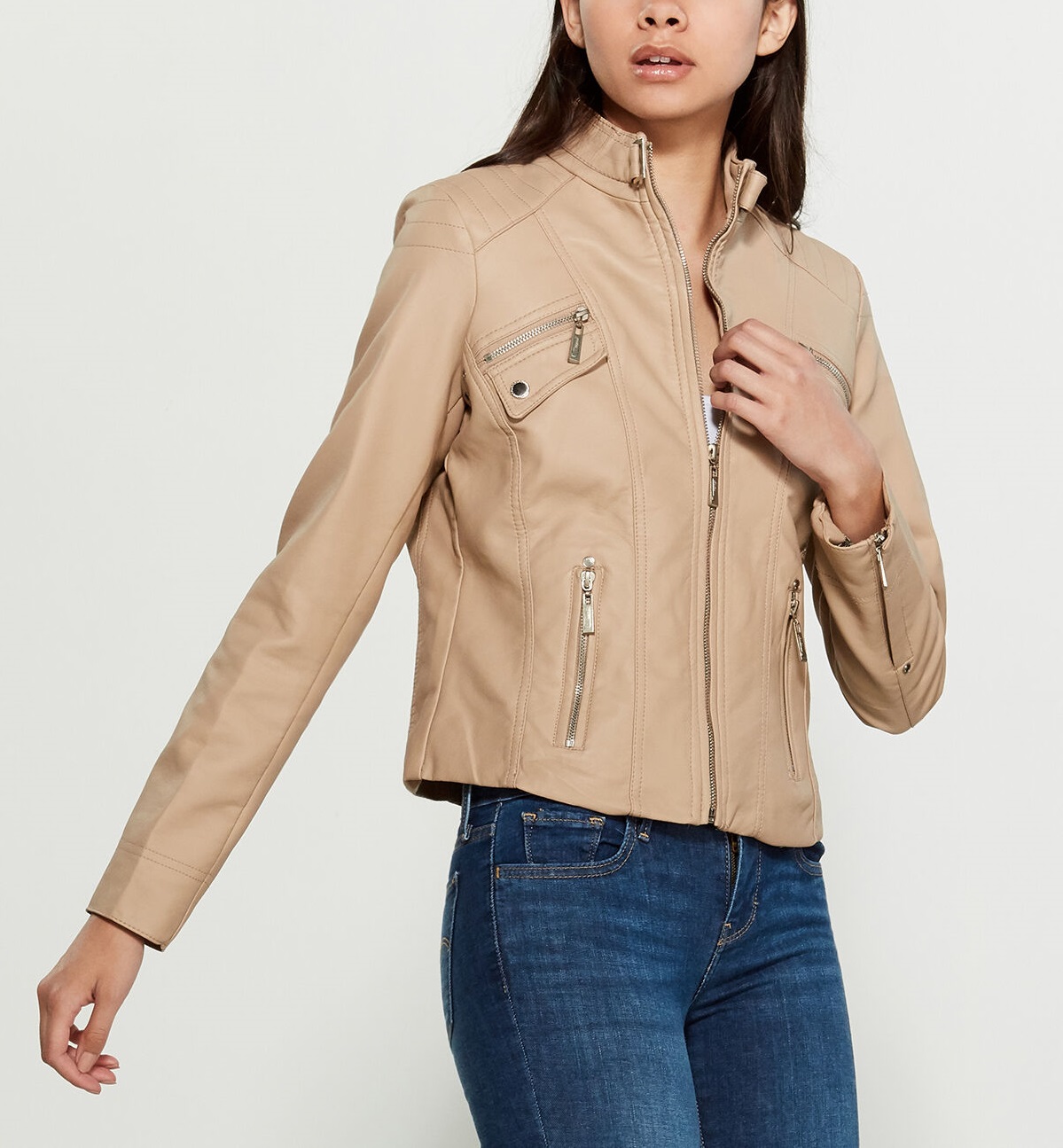 Vegan Light Brown Leather Moto Jacket - Jackets Maker