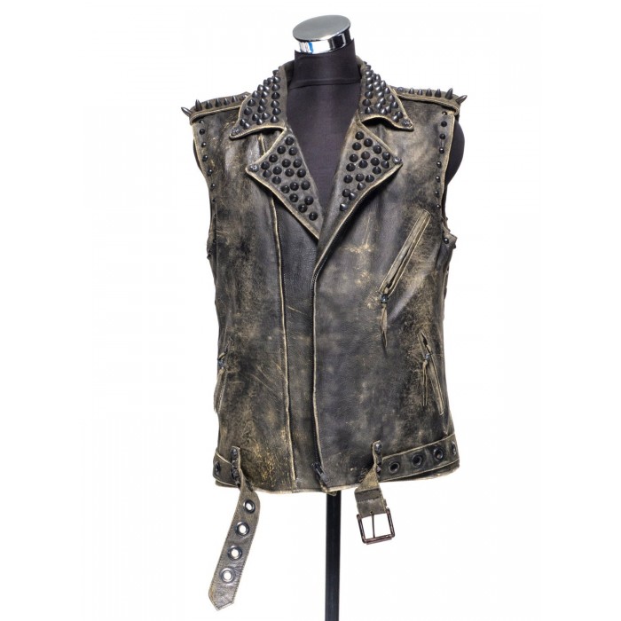 distressed leather biker jacket
