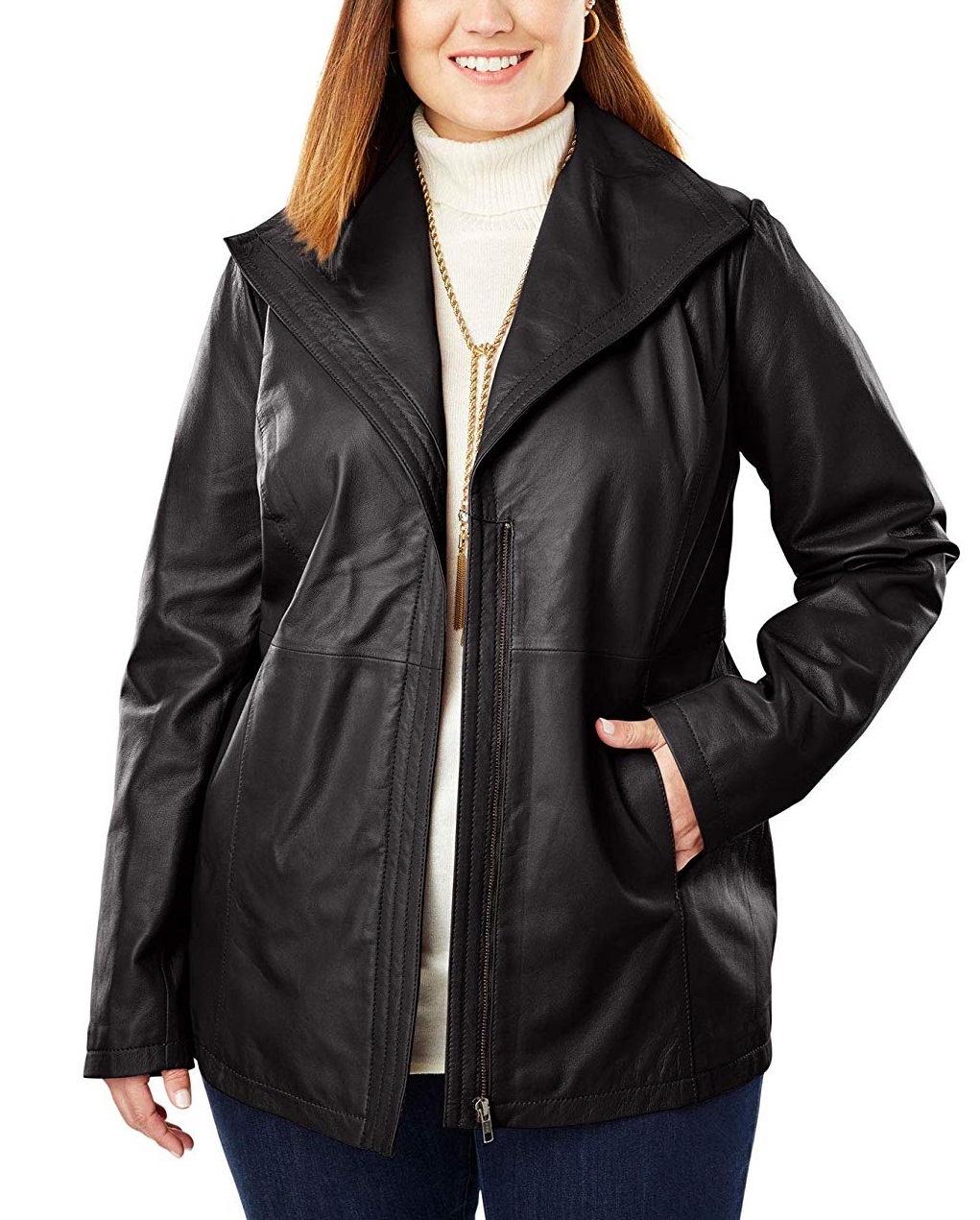 Women S Black Color Wing Collar Leather Jacket Jackets Maker Women S Black Color Wing Collar Leather Jacket