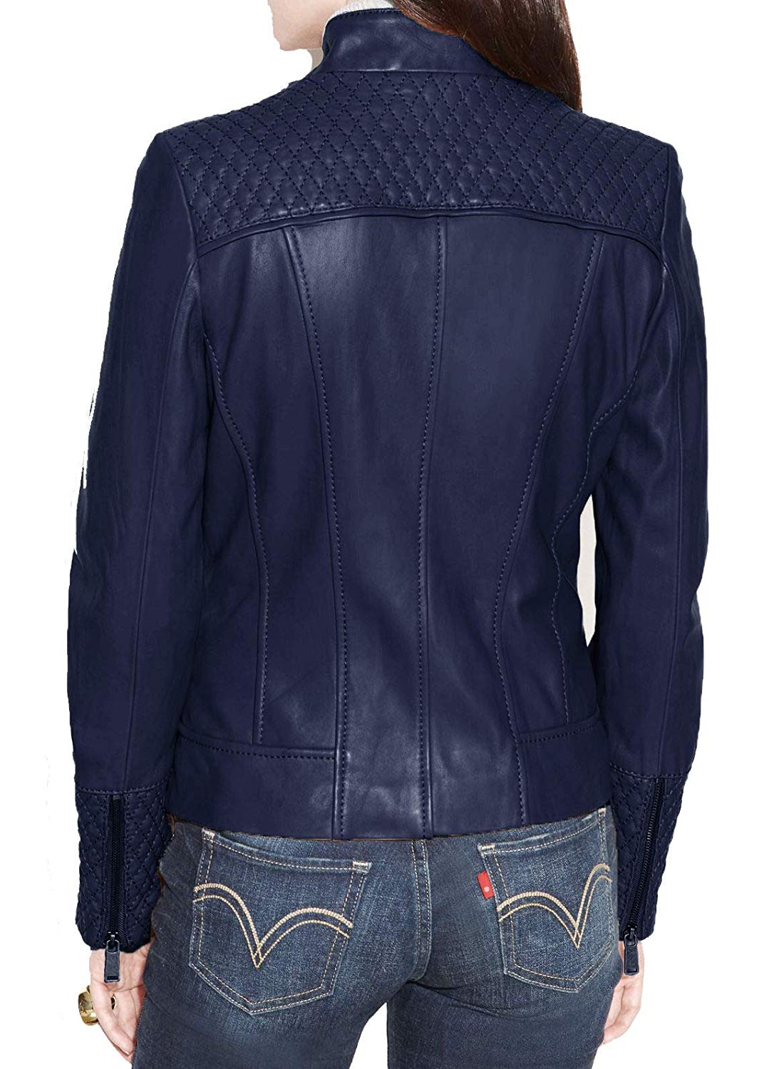 Women S Dark Blue Color Quilted Motorcycle Biker Jacket Jackets Women S Dark Blue Color Quilted Motorcycle Biker Jacket