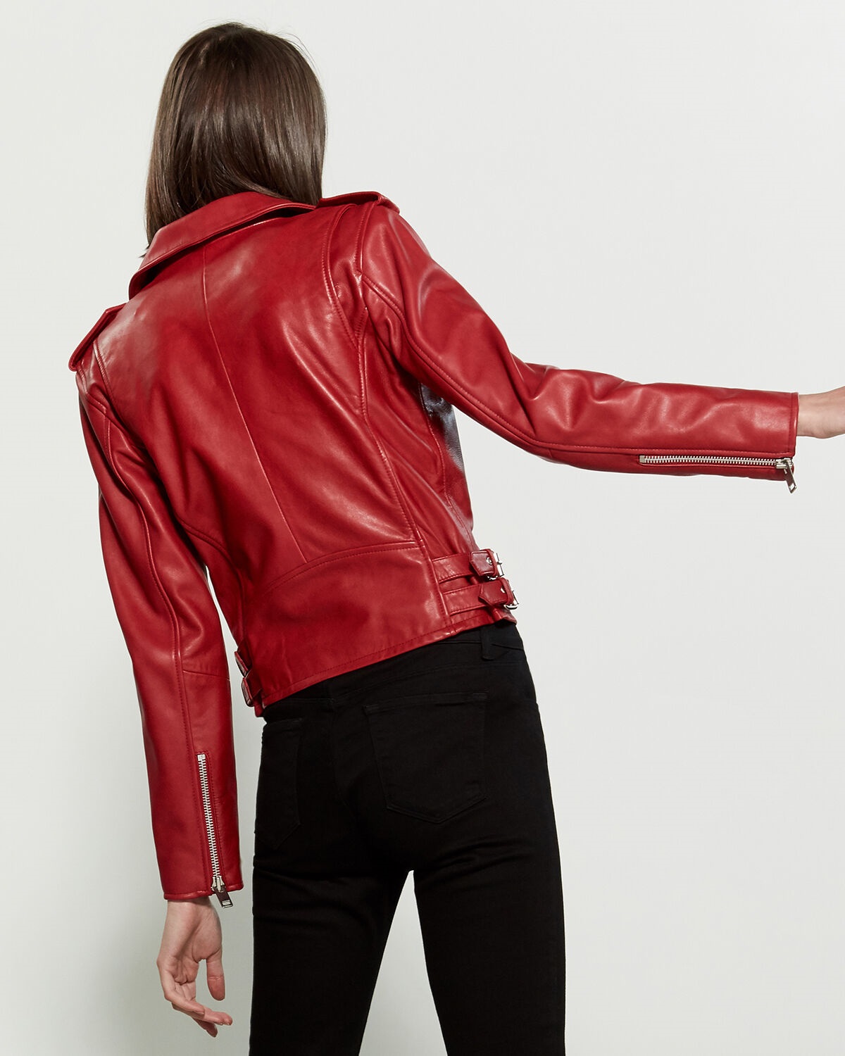 Women's Dark Red Leather Moto Jacket - Jackets Maker