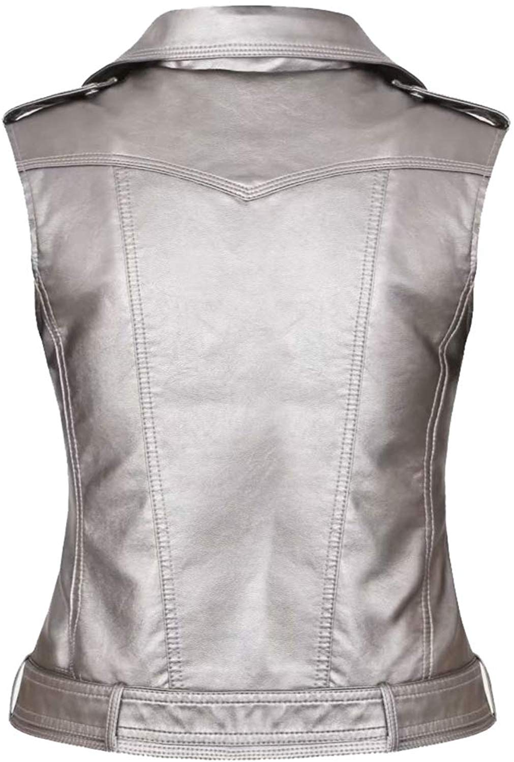 Womens Grey Sleeveless Leather Vest - Jackets Maker