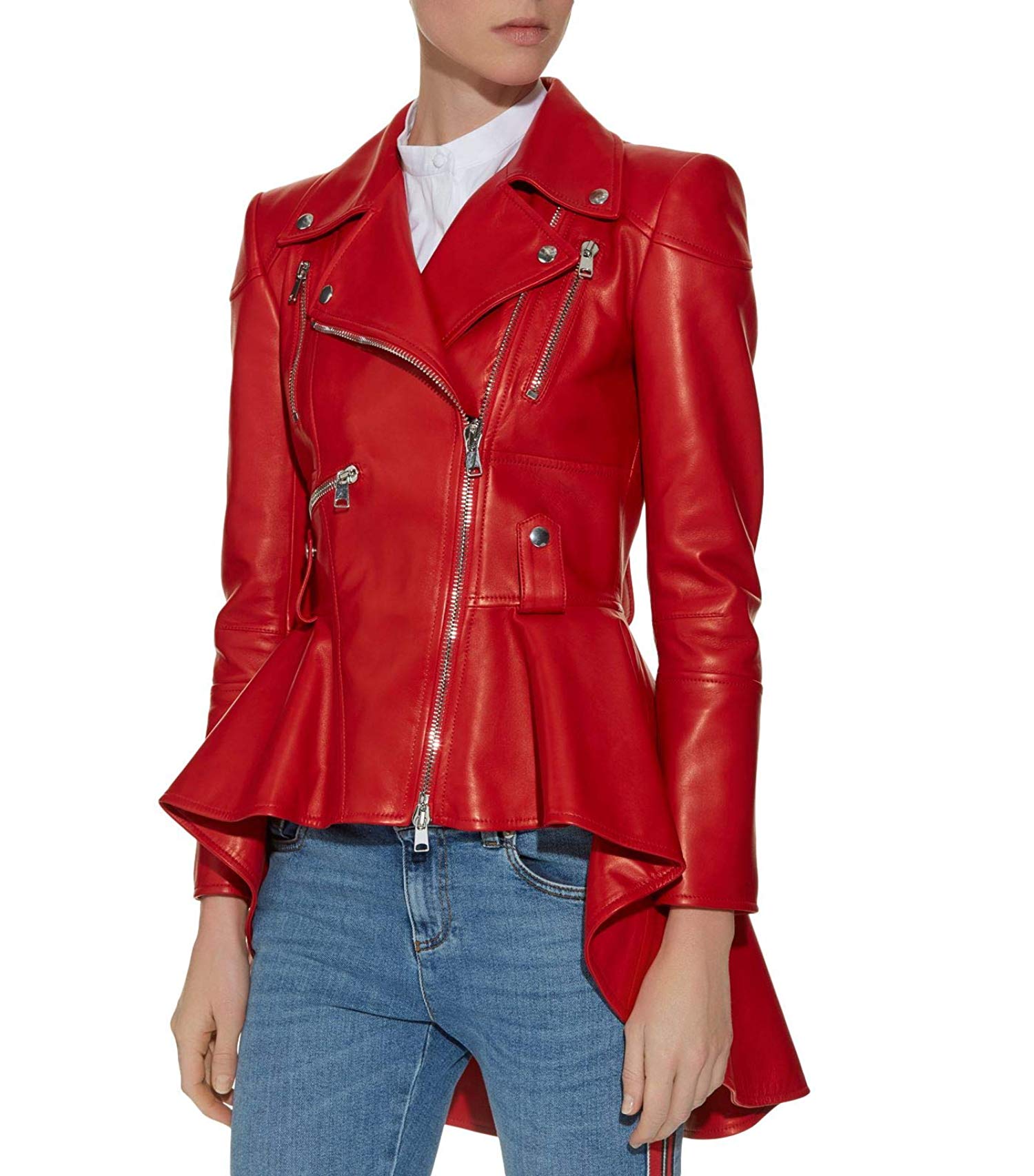 womens peplum leather jacket