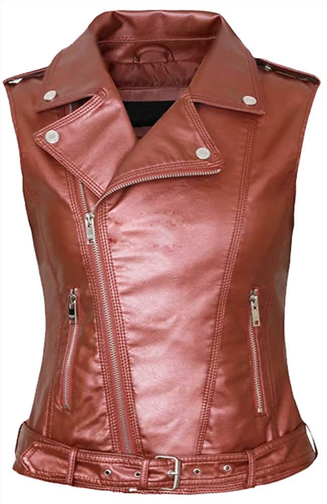 Womens Red Sleeveless Leather Vest Jackets Maker - Red Leather Vest Womens Red Sleeveless Leather Vest Jackets Maker - Red Leather Vest