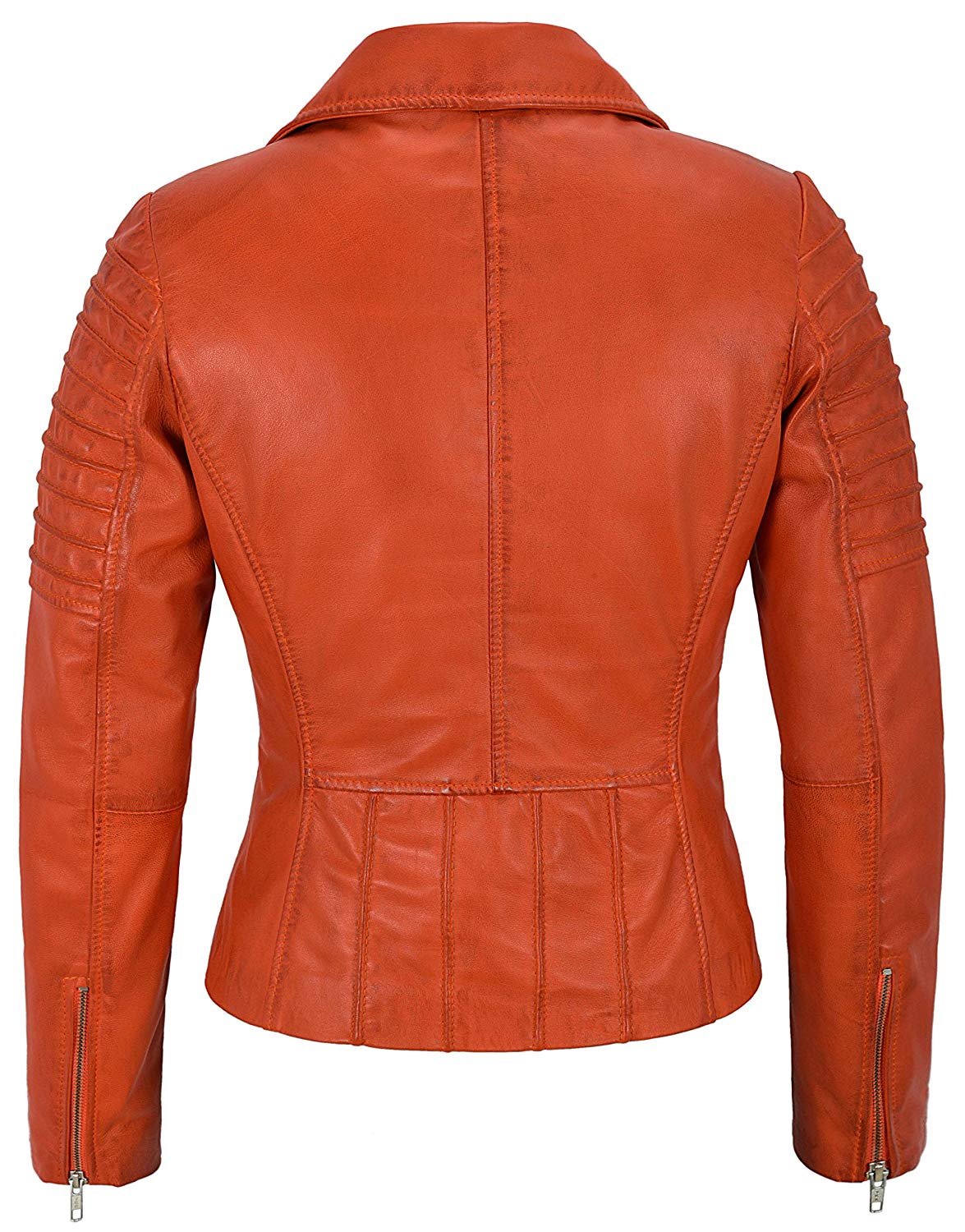 Women's Stylish Orange Color Biker Leather Jacket - Jackets Maker