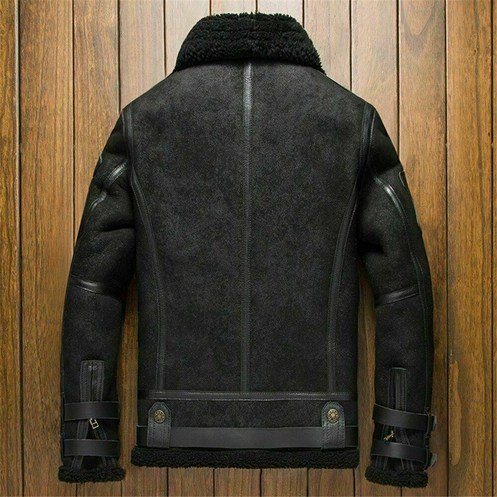 black leather shearling jacket