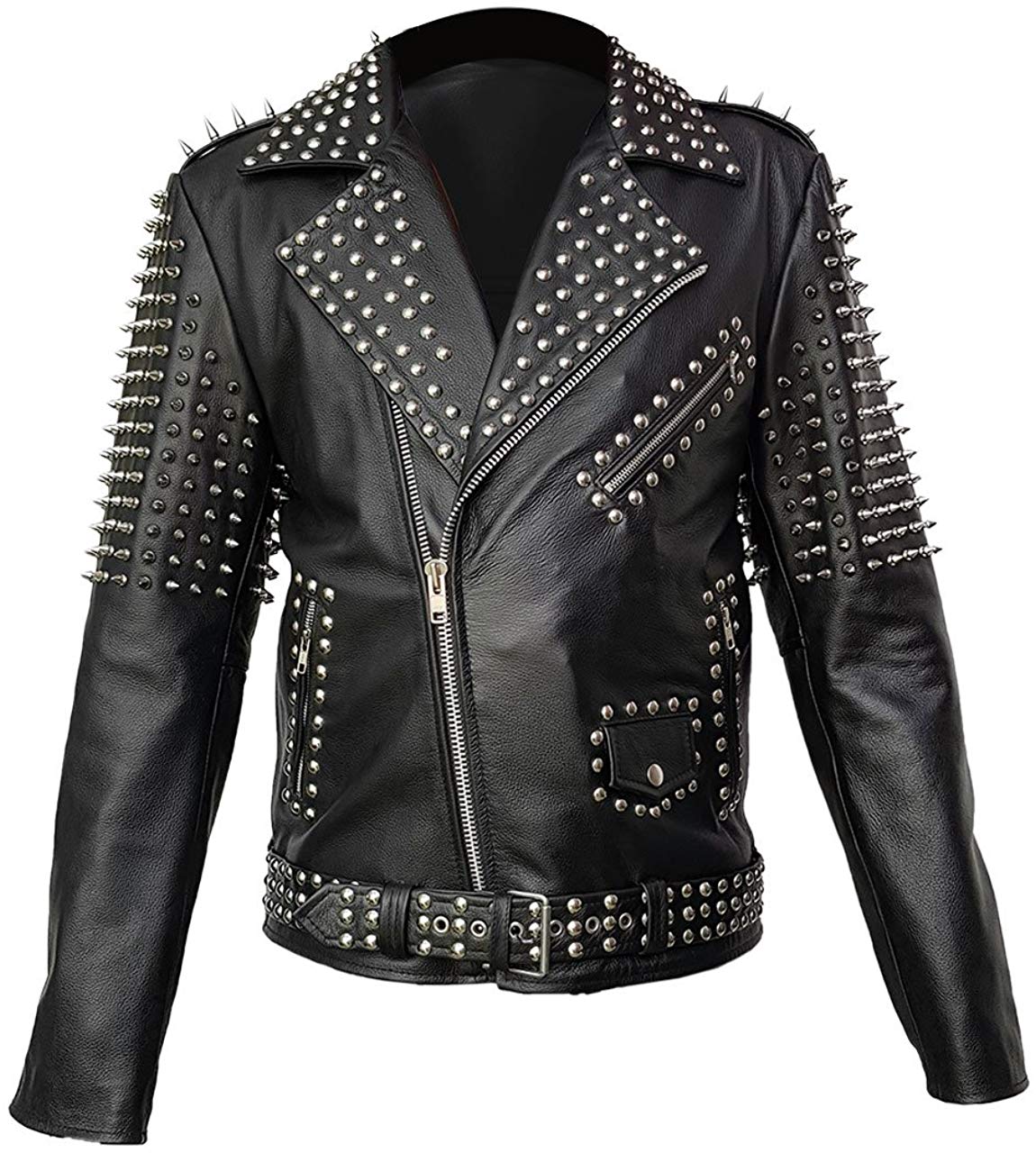 Black Leather Spike Studded Punk Cropped Style Jacket Jackets Maker