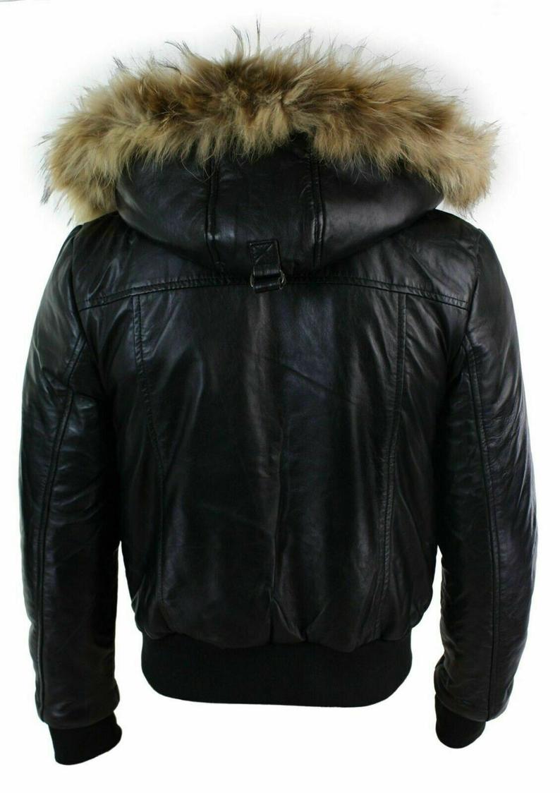 black leather jacket with fur inside