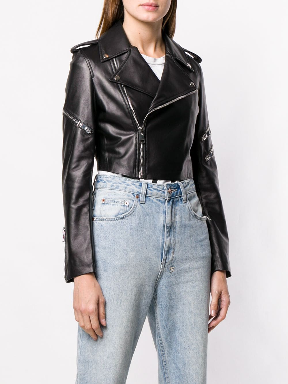 Women's Black Cropped Biker Leather Jacket - Jackets Maker