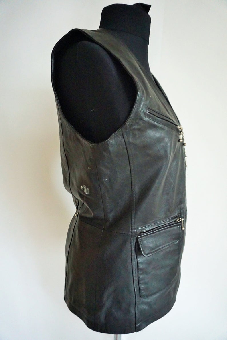 Women's Black Vintage Genuine Leather Vest - Jackets Maker
