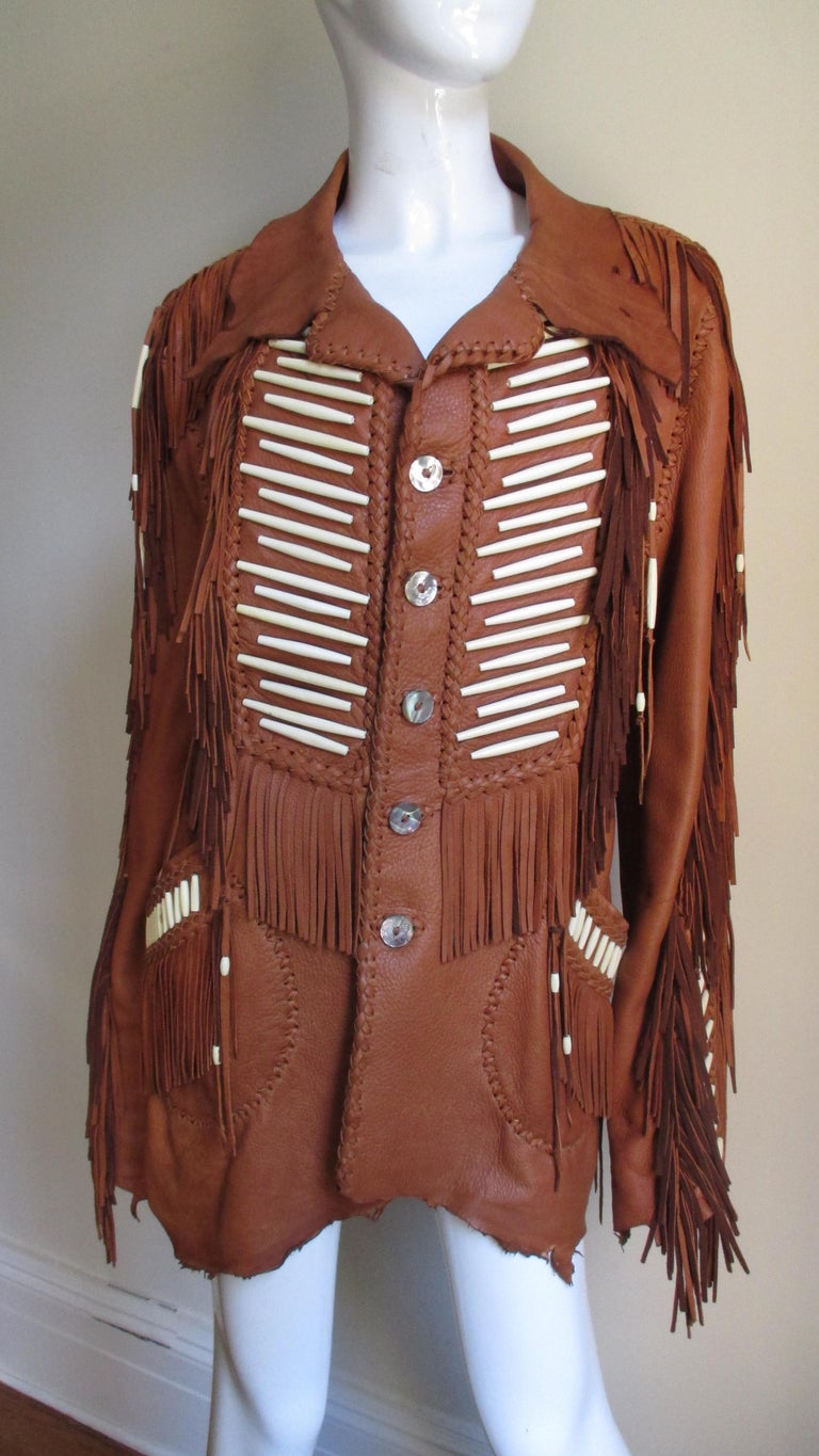 Women's Brown Handmade Leather Fringe Jacket - Jackets Maker