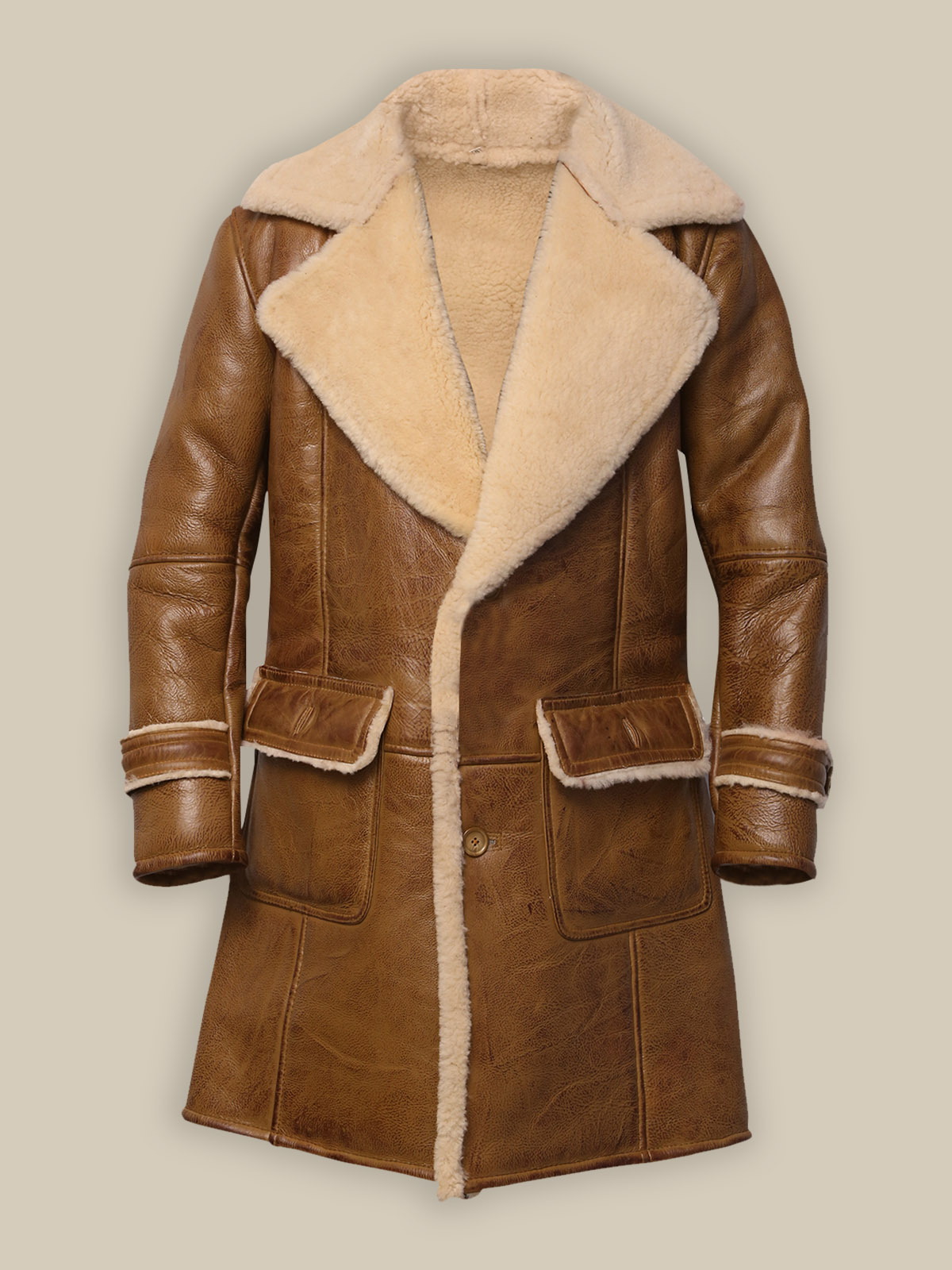 Men Brown Shearling Leather Coat - Jackets Maker