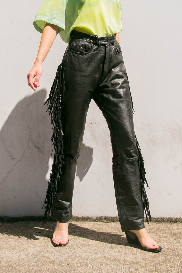 black pants with fringe on the side
