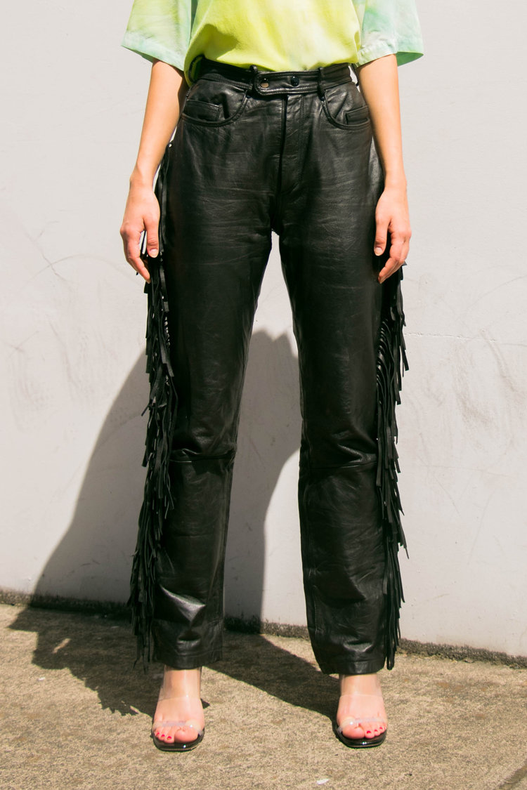 black pants with fringe on the side