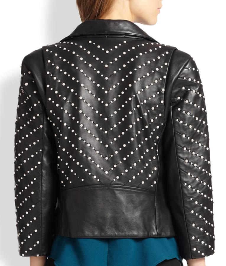 Women's Black Studded Double Zipper Jacket - Jackets Maker