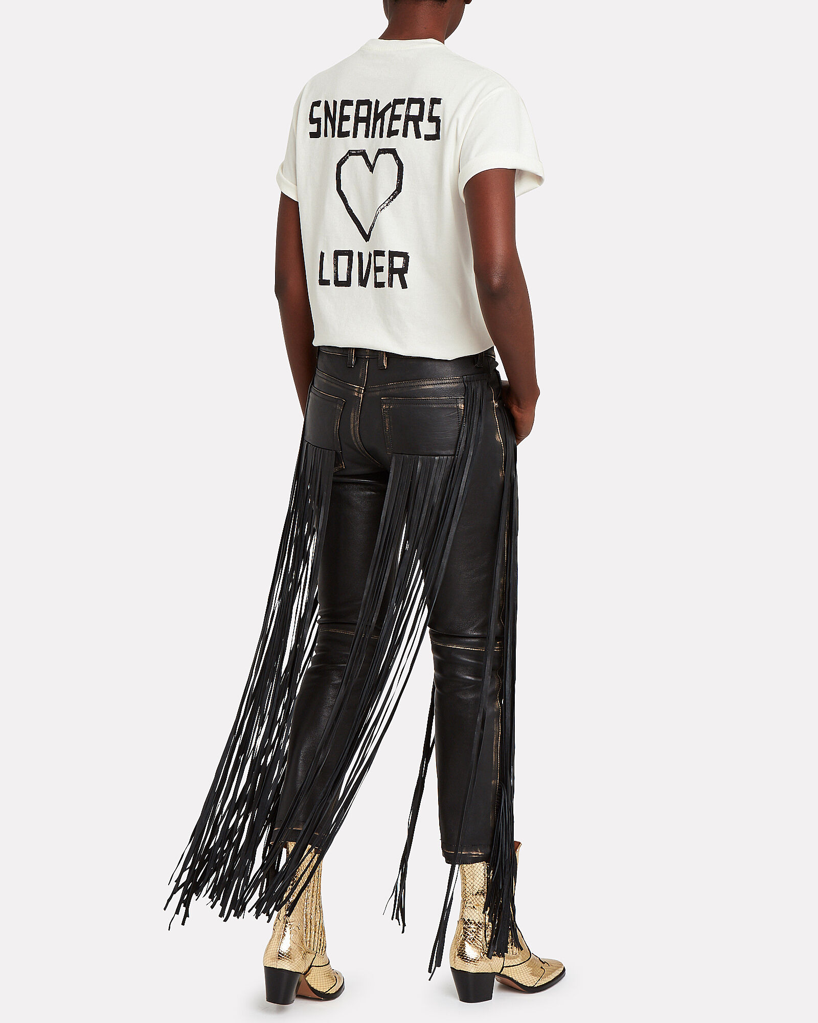 gold fringe pants