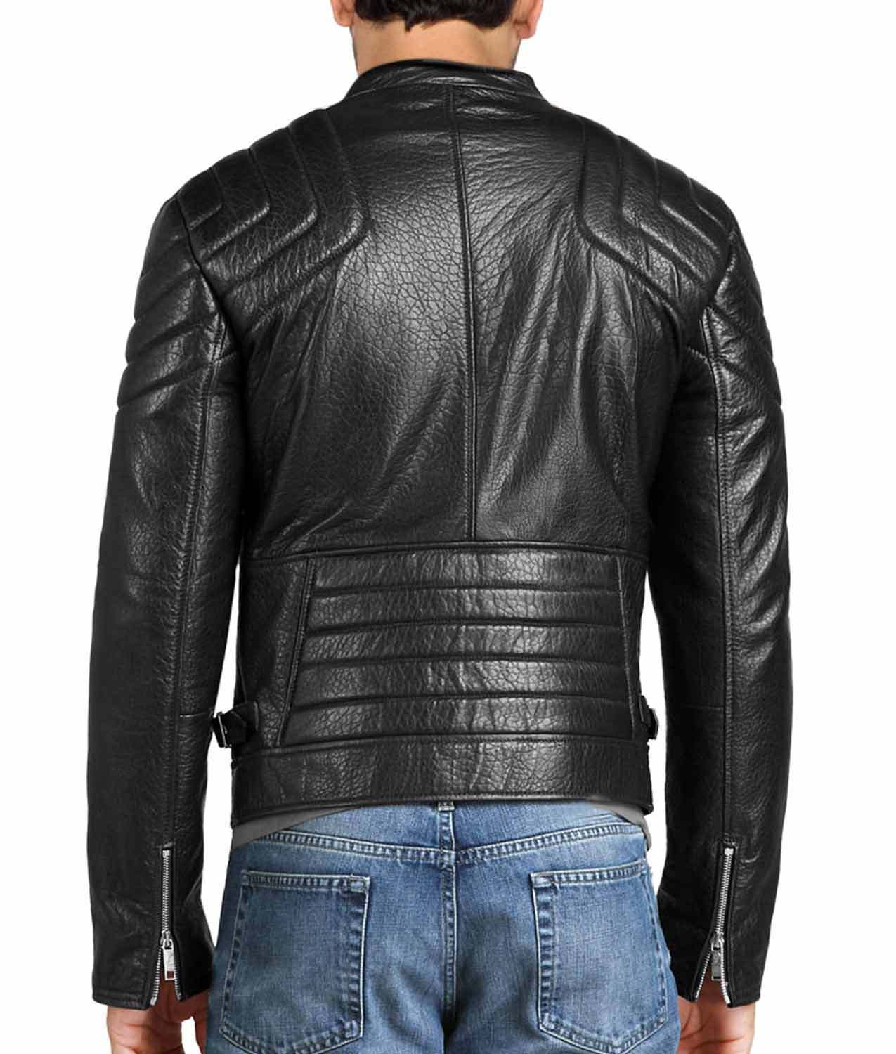 mens black leather moto jacket
