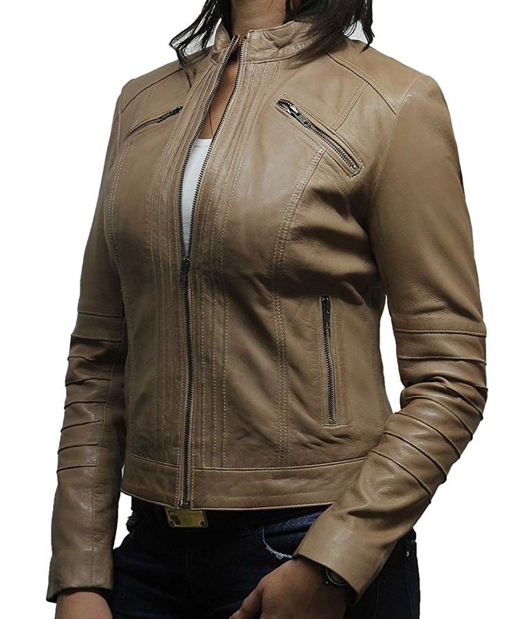 beige biker jacket womens