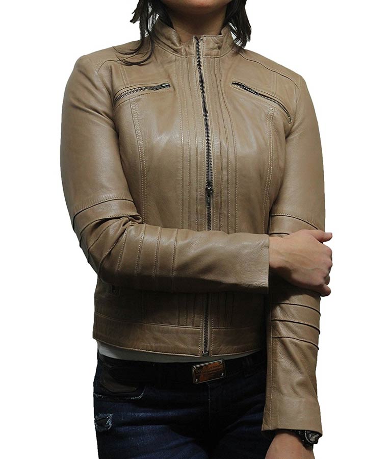 beige biker jacket womens