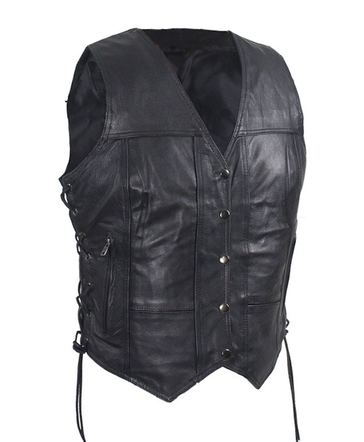 Women's Studded Pink Butterfly Gun Pocket Leather Vest - Jackets Maker