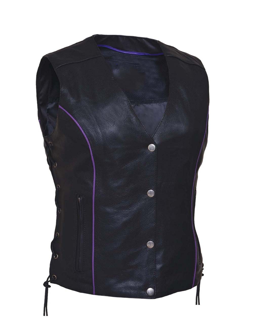 Women's Studded Purple Reflective Wings Conceal Leather Vest - Jackets Maker