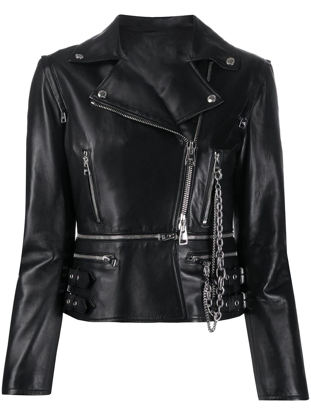 Black Leather Cropped Zip Up Biker Jacket - Jackets Maker