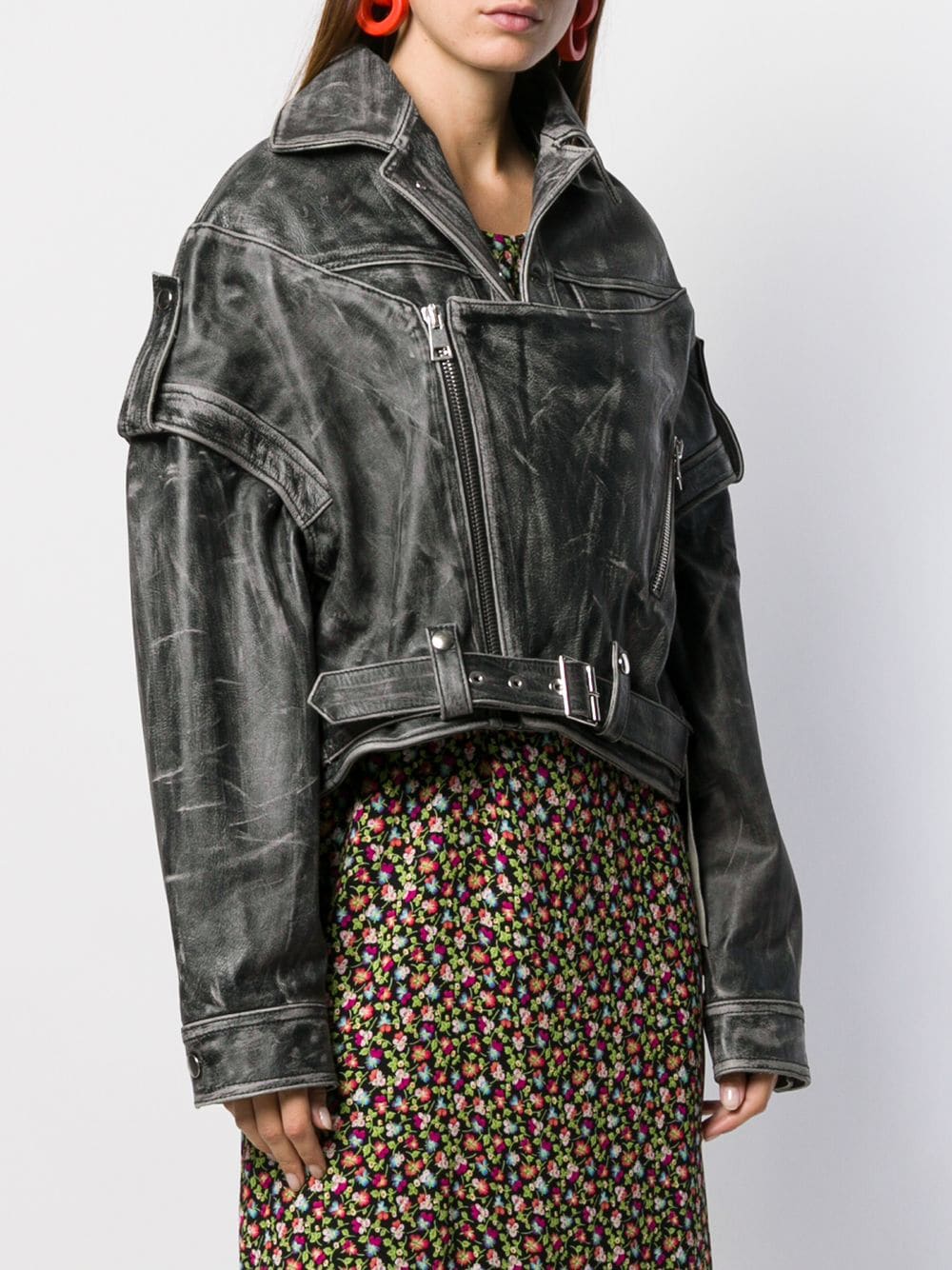 Grey Leather Distressed Biker Jacket - Jackets Maker